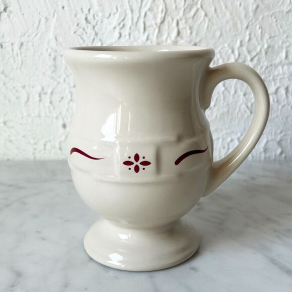 Longaberger Pottery Grandmug Footed Latte Cup Woven Traditions Red - Picture 3 of 7